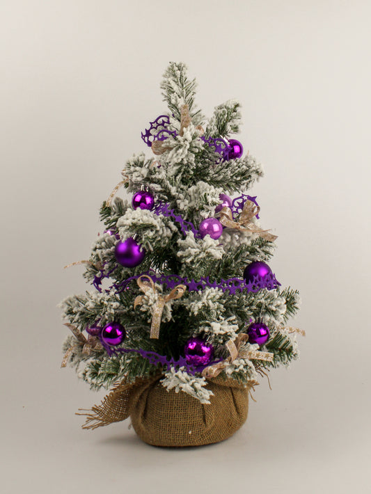 Albero Di Natale Innevato Addobbato H. 50 Cm Decorazioni Viola