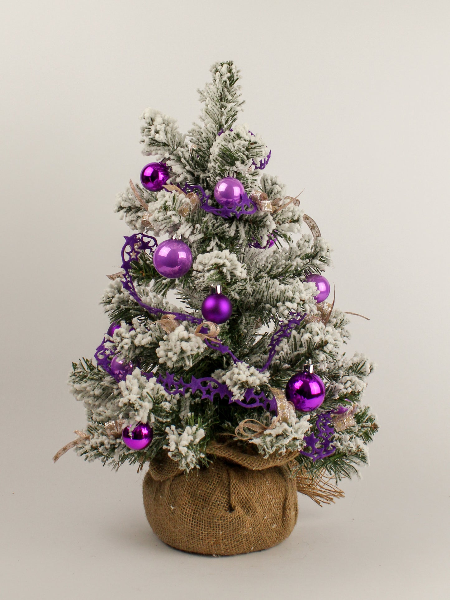 Albero Di Natale Innevato Addobbato H. 50 Cm Decorazioni Viola